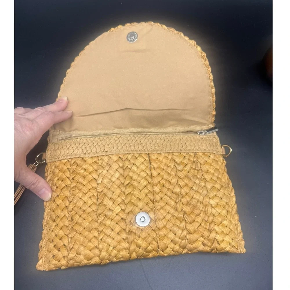 Woven Straw Clutch Crossbody Bag Natural Tan Wristlet Bohemian Handbag NEW